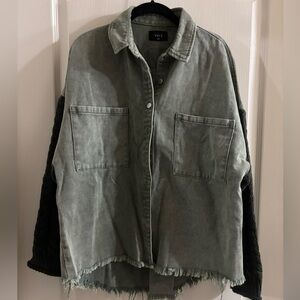 Vici Two-Tone Jean Jacket in Olive and Black